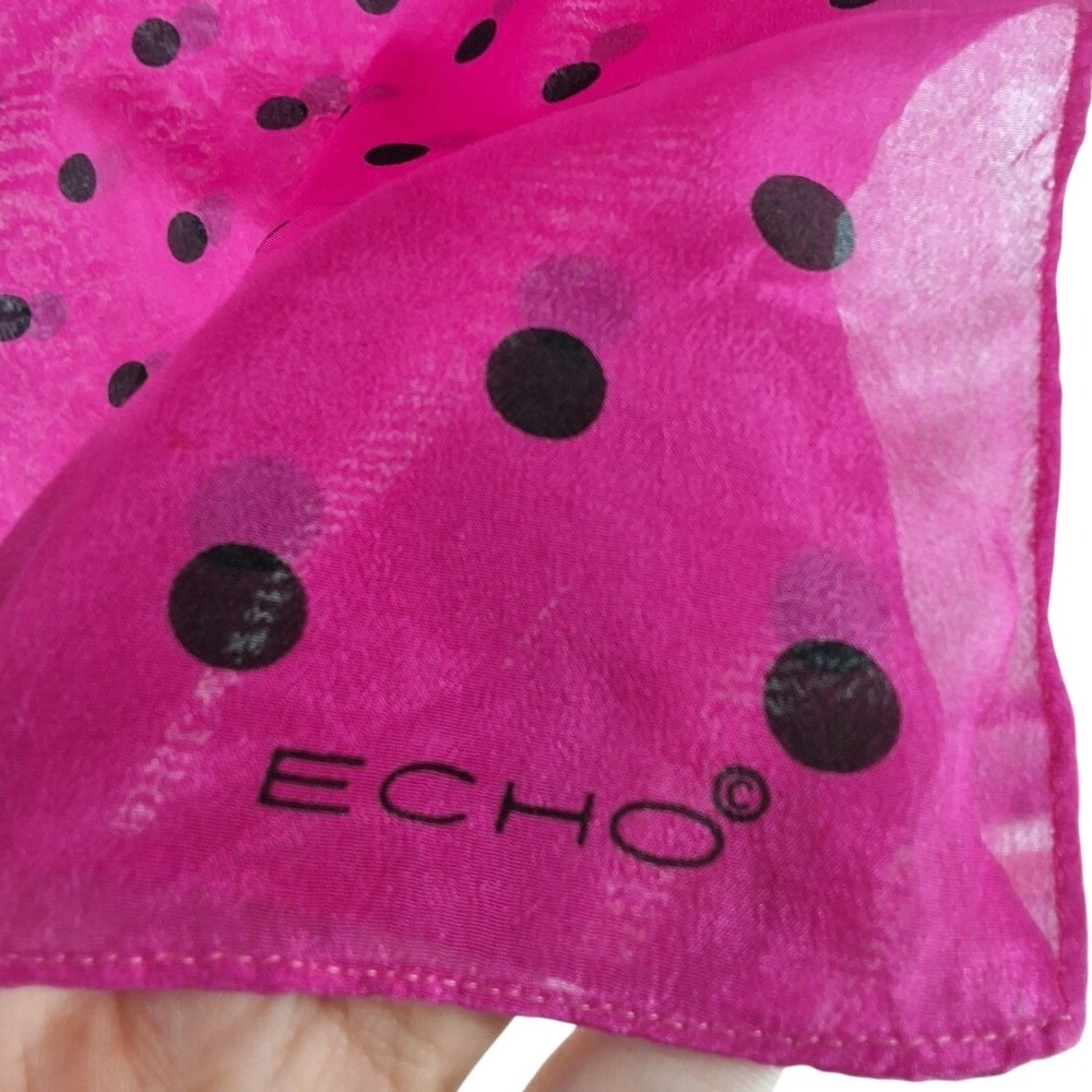 Echo 100% Silk Pink Black Polka Dot Oblong Sheer Scarf Rectangular